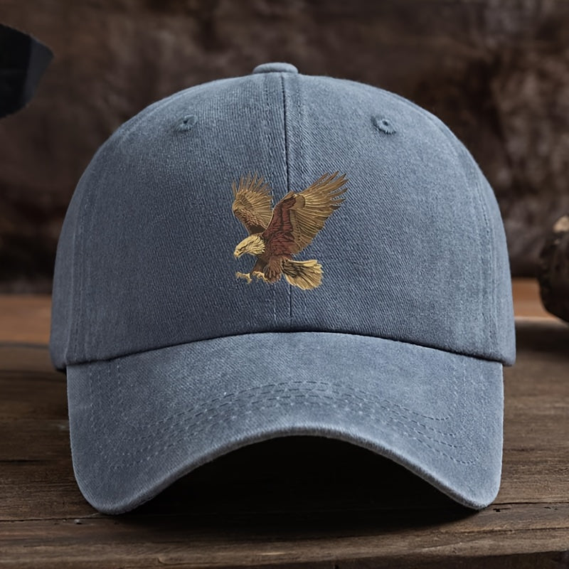 Men's Dark Blue Adjustable Baseball Cap with Eagle Print Sun Protection Polyester