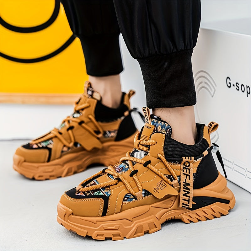 Men's Beige Chunky Sneakers for Autumn Winter Running Hiking Casual