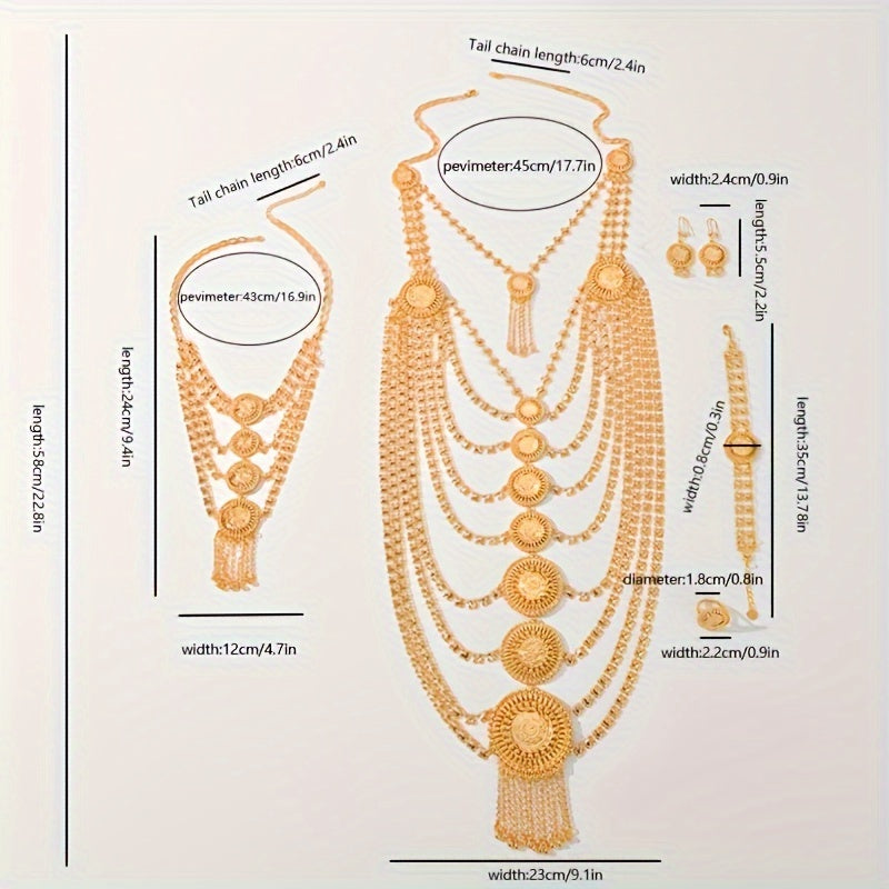 Gold-Plated Copper Jewelry Set for Women with Necklaces Earrings and Ring for Weddings and Festivals