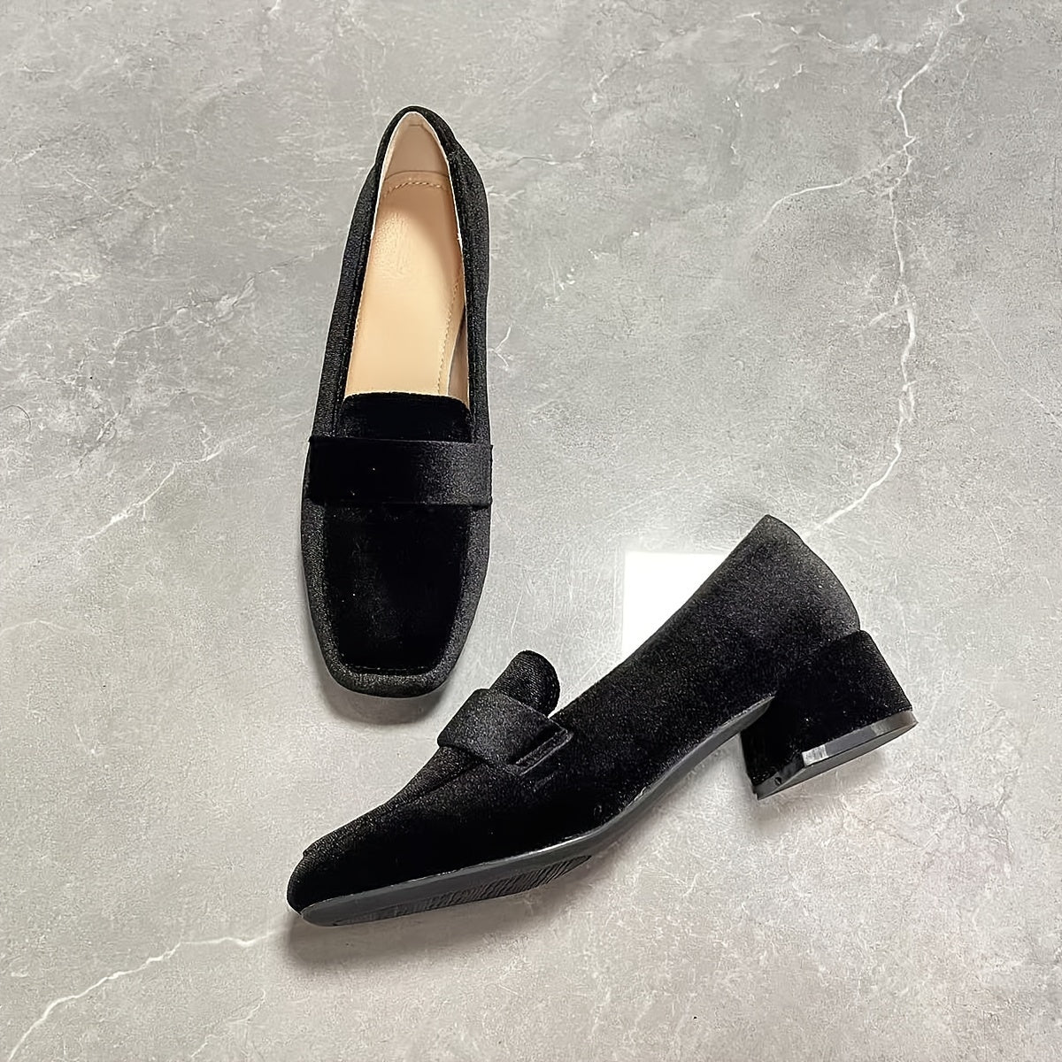 Women's Chunky Heel Pumps Pointed Toe Slip-On Shoes for Evening Casual Wear