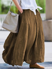 Plus Size Maxi Skirt with Pockets High-Waisted Flowing Solid Color Summer Casual