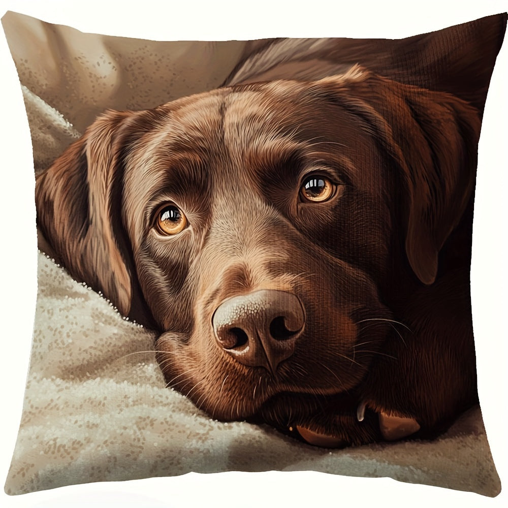 Shokoladli Lab Dog Print Throw Pillow Cover - Ikkala Tomonlama, To'qilgan Polyesterdan Yasalgan - Uy Dekoratsiyasi uchun Bezakli Yostiq Qopqog'i - Sevishganlar, Halloween, Rojdestvo uchun Mos - O'lchami: 45.72x45.72 sm - Yostiq Qo'shimchasi Kiritilmagan