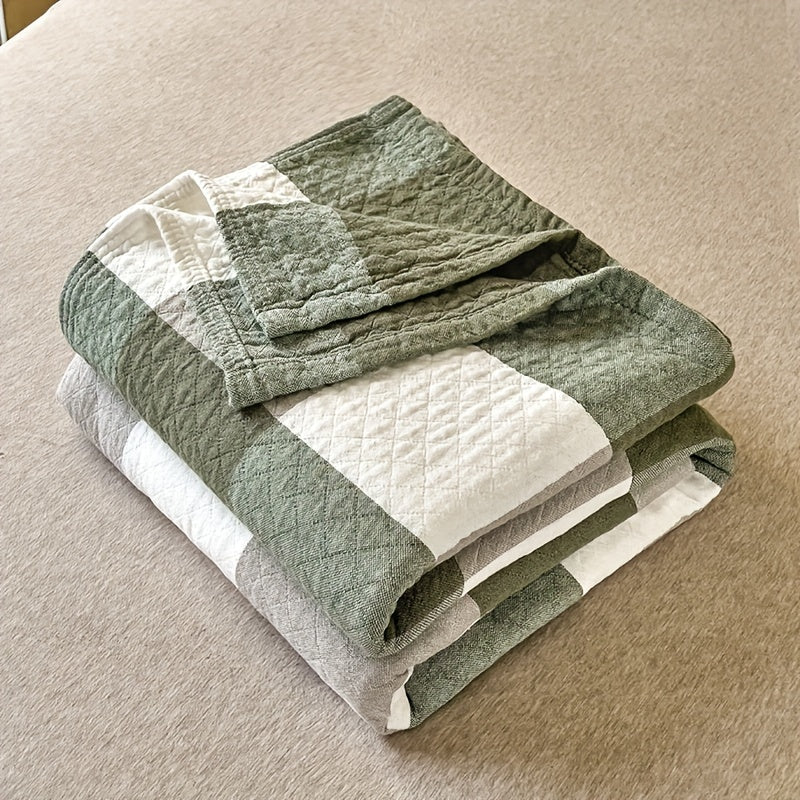 Edredón de algodón ligero con cuadros en gris y blanco para dormitorios de estilo granja moderna y bohemia