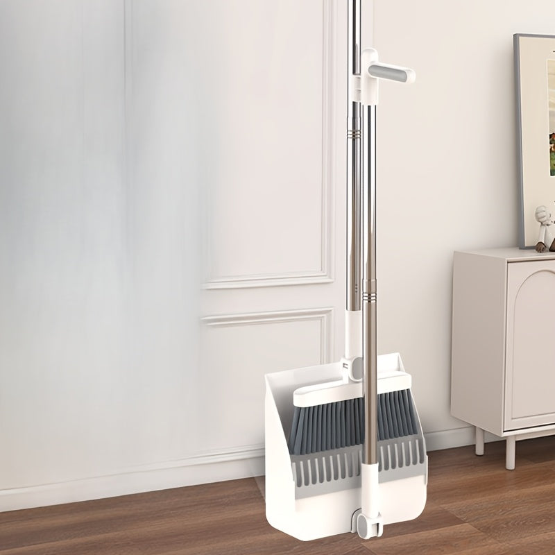 2-Piece Broom and Dustpan Set Stainless Steel Handle Pet Hair Remover