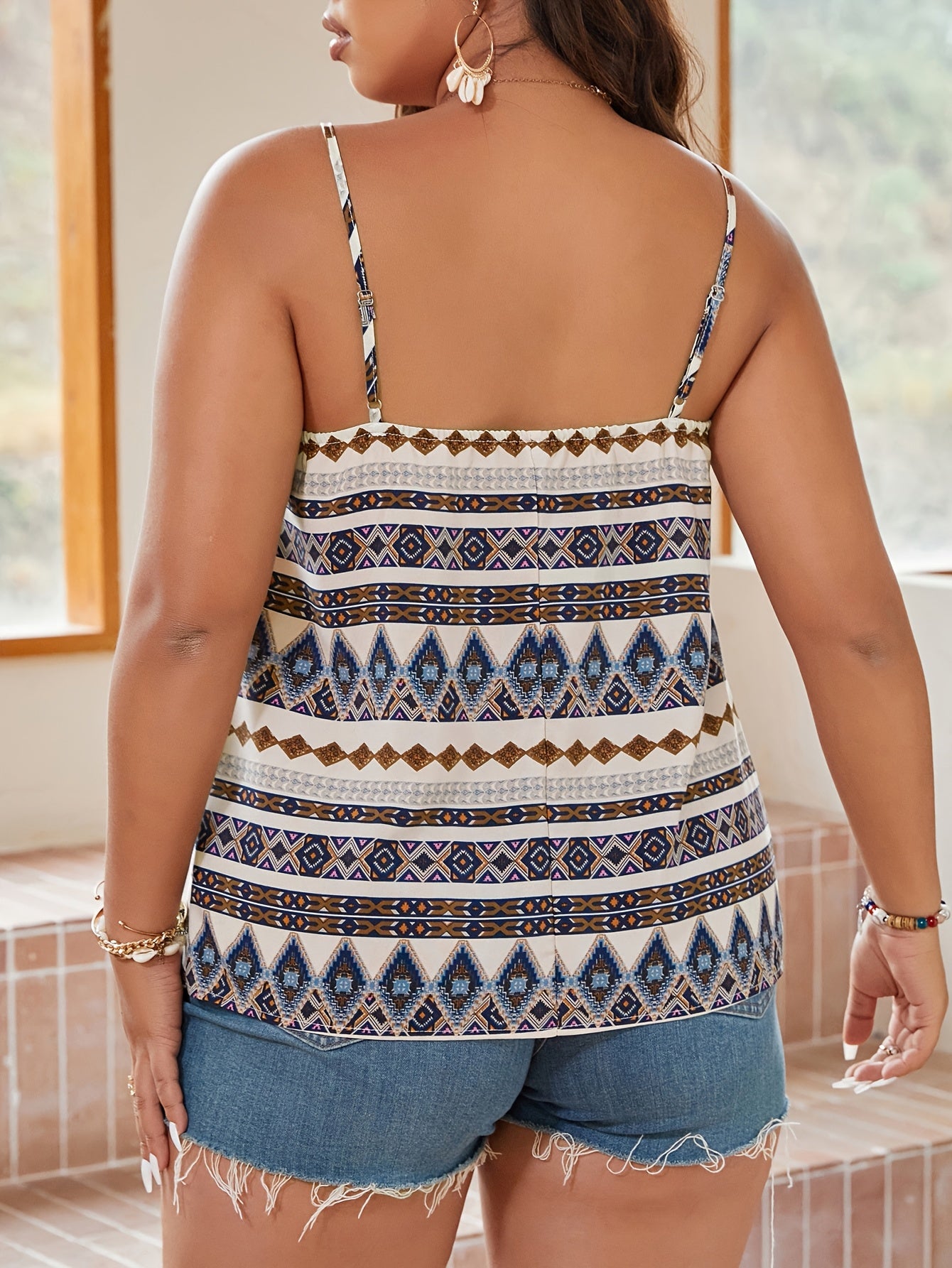 Топ без рукавов женский большого размера с геометрическим принтом, на бретелях, с открытыми плечами, летний дышащий повседневный