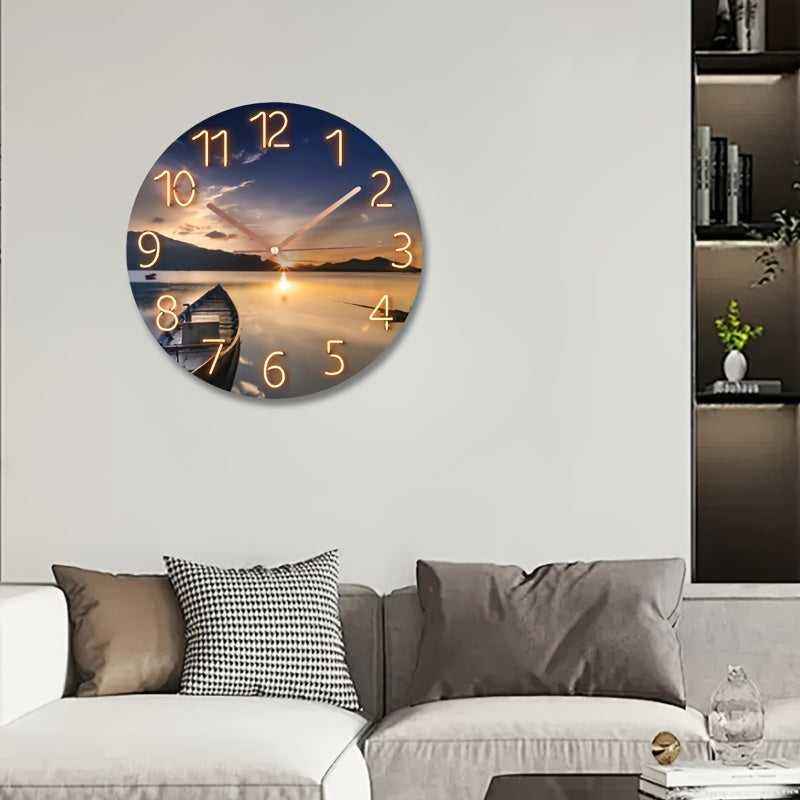 Glass Art Wall Clock 30.48cm Silent Modern Decorative for Bedroom Living Room