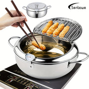 SENBOWE Mini Deep Fryer with Thermometer, 304 Stainless Steel, Tempura, Chips, Fish va Chicken uchun mukammal