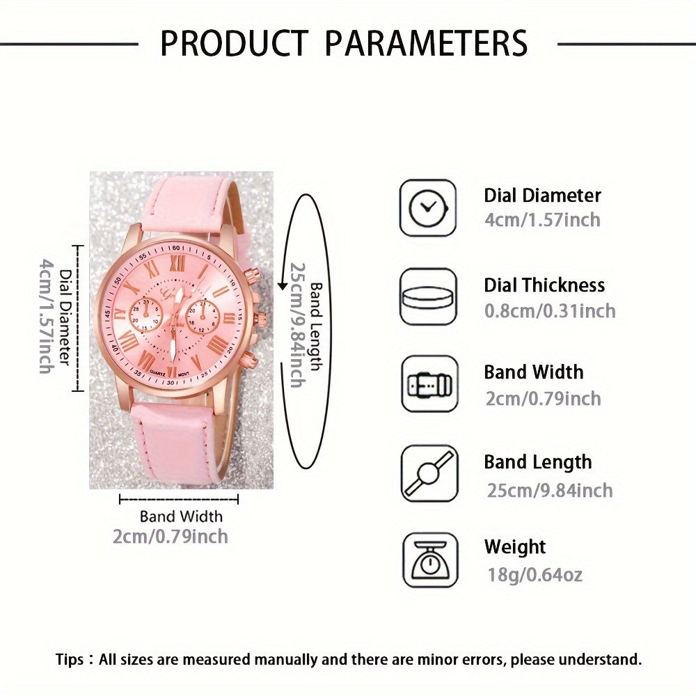 Set de 6 relojes de cuarzo para mujer con correas de cuero y números romanos