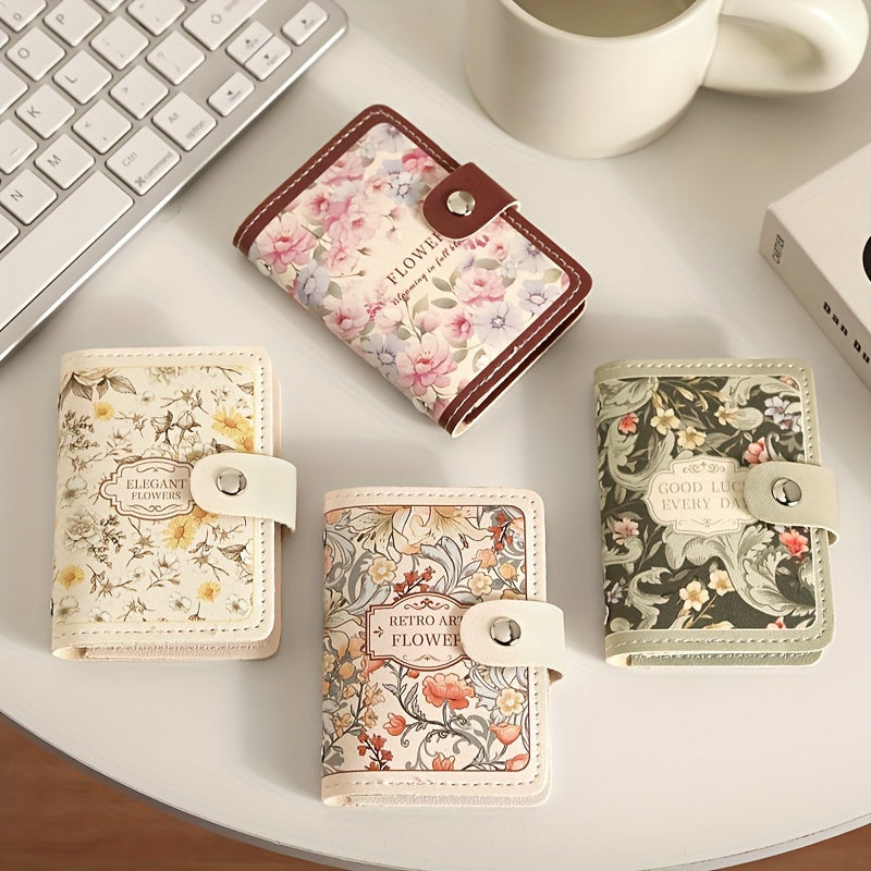 Floral Leather Credit Card Holder with Multiple Card Slots and Large Capacity