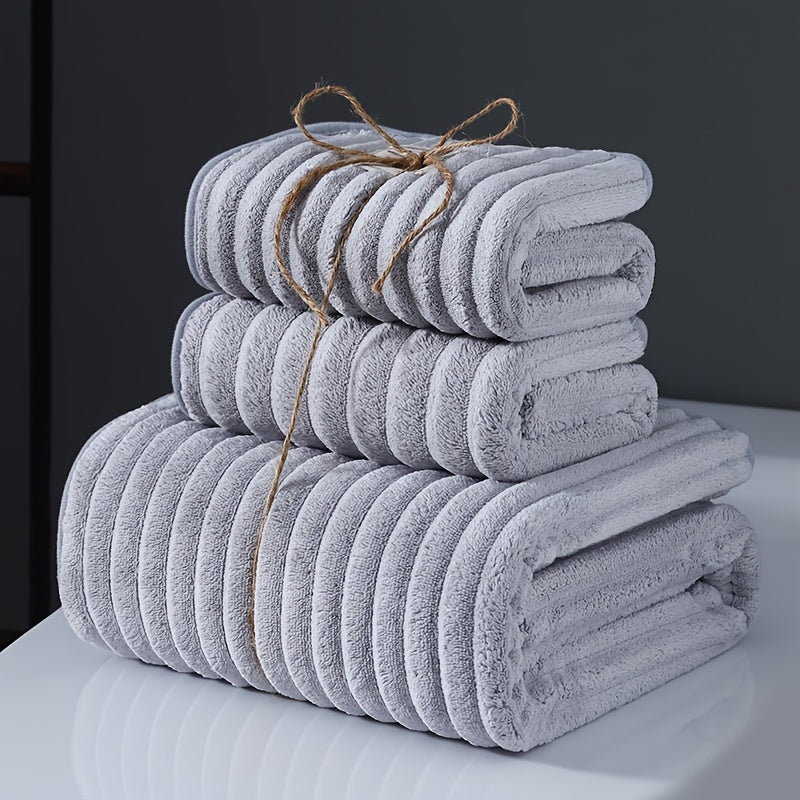 3-Piece Polyester Towel Set Quick-Dry Absorbent Bath Towels 70x140 cm
