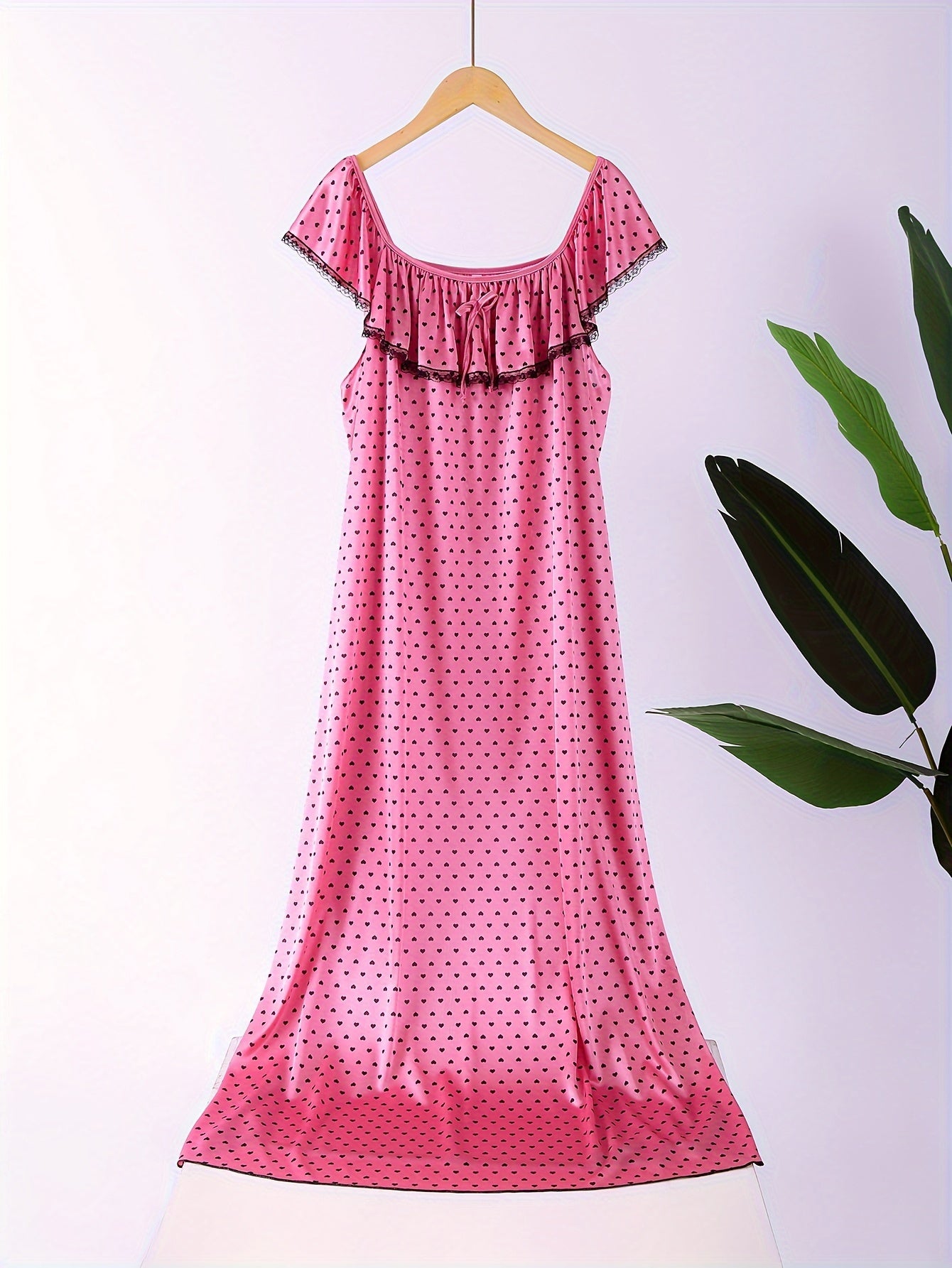 Women's Pajama Set Heart Print Long Sleeve Dress Sleepwear