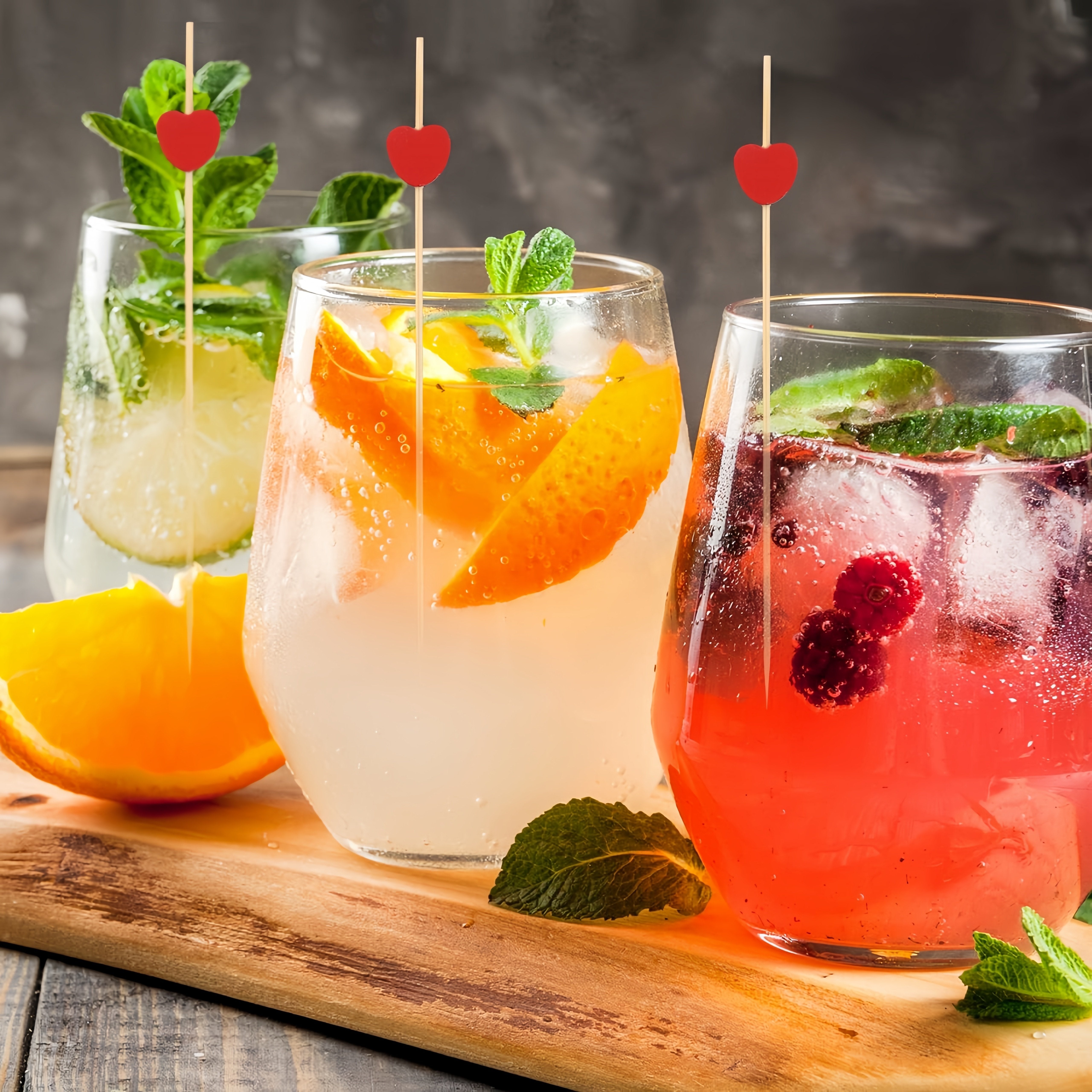 100 Pcs Red Heart Cocktail Picks Bamboo Skewers for Weddings and Parties