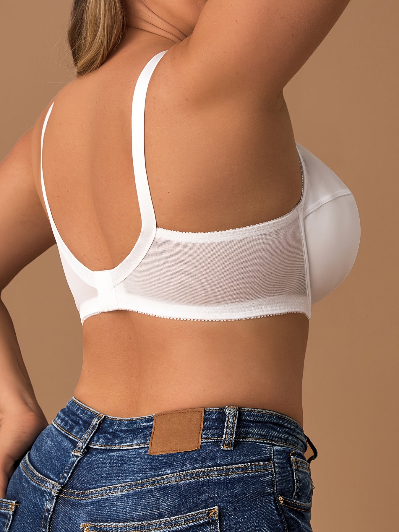 Women's Underwire Bra with Stretch Knit Fabric Mesh Detail No Padding