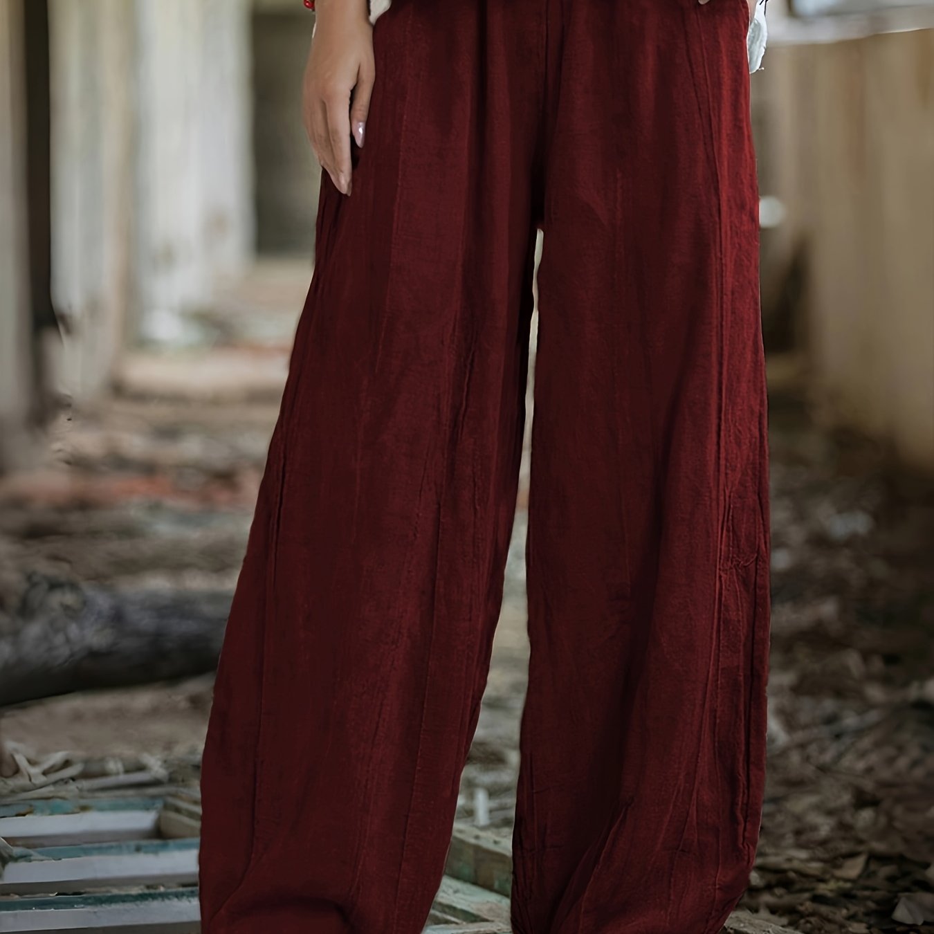 Women’s Plus Size Wide Leg Pants Olive Green Casual Trousers Pockets