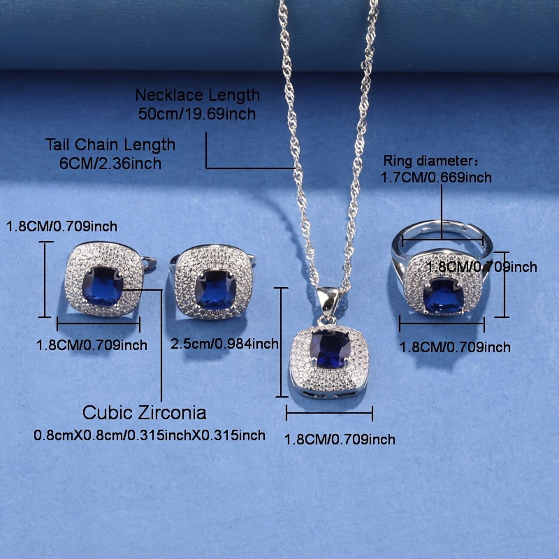 French-Inspired Holiday Jewelry Set Square Earrings Ring Necklace Pendant Bracelet Christmas Gift