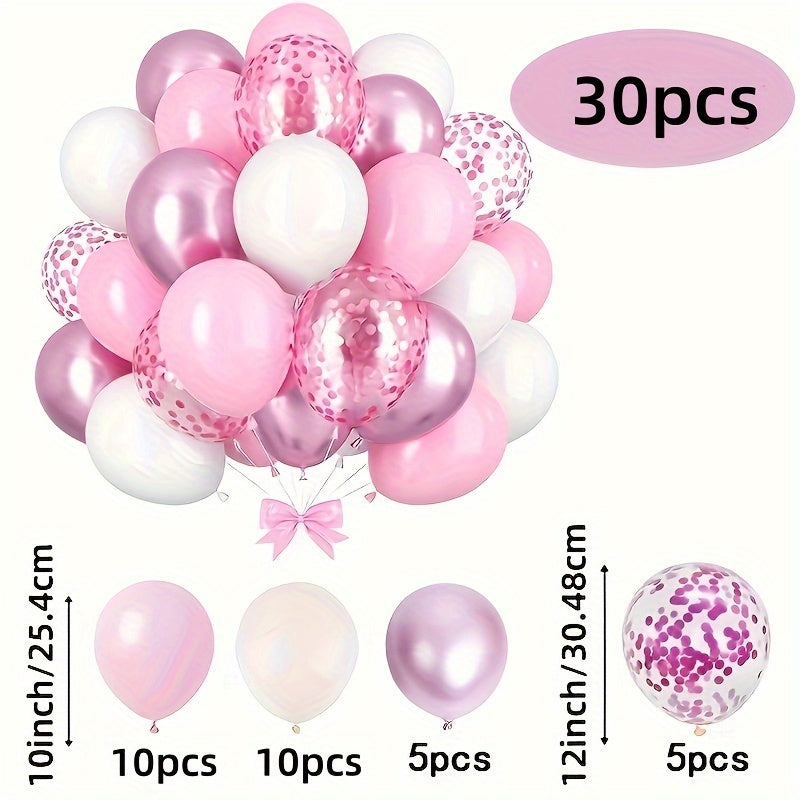 30-Pack Pink White Confetti Latex Balloons for Weddings Birthdays and Celebrations
