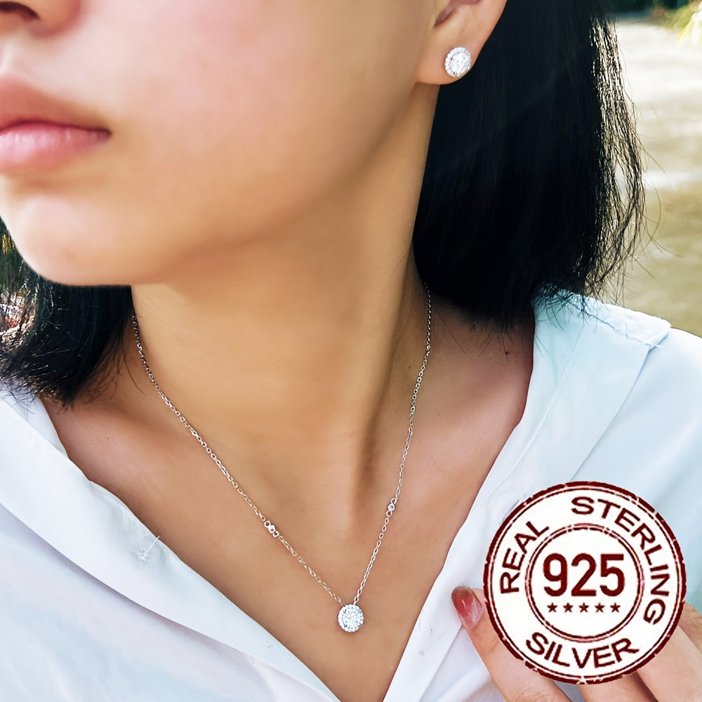 Women's Jewelry Set Necklace and Stud Earrings Sterling Silver Cubic Zirconia