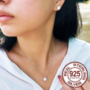 Women's Jewelry Set Necklace and Stud Earrings Sterling Silver Cubic Zirconia