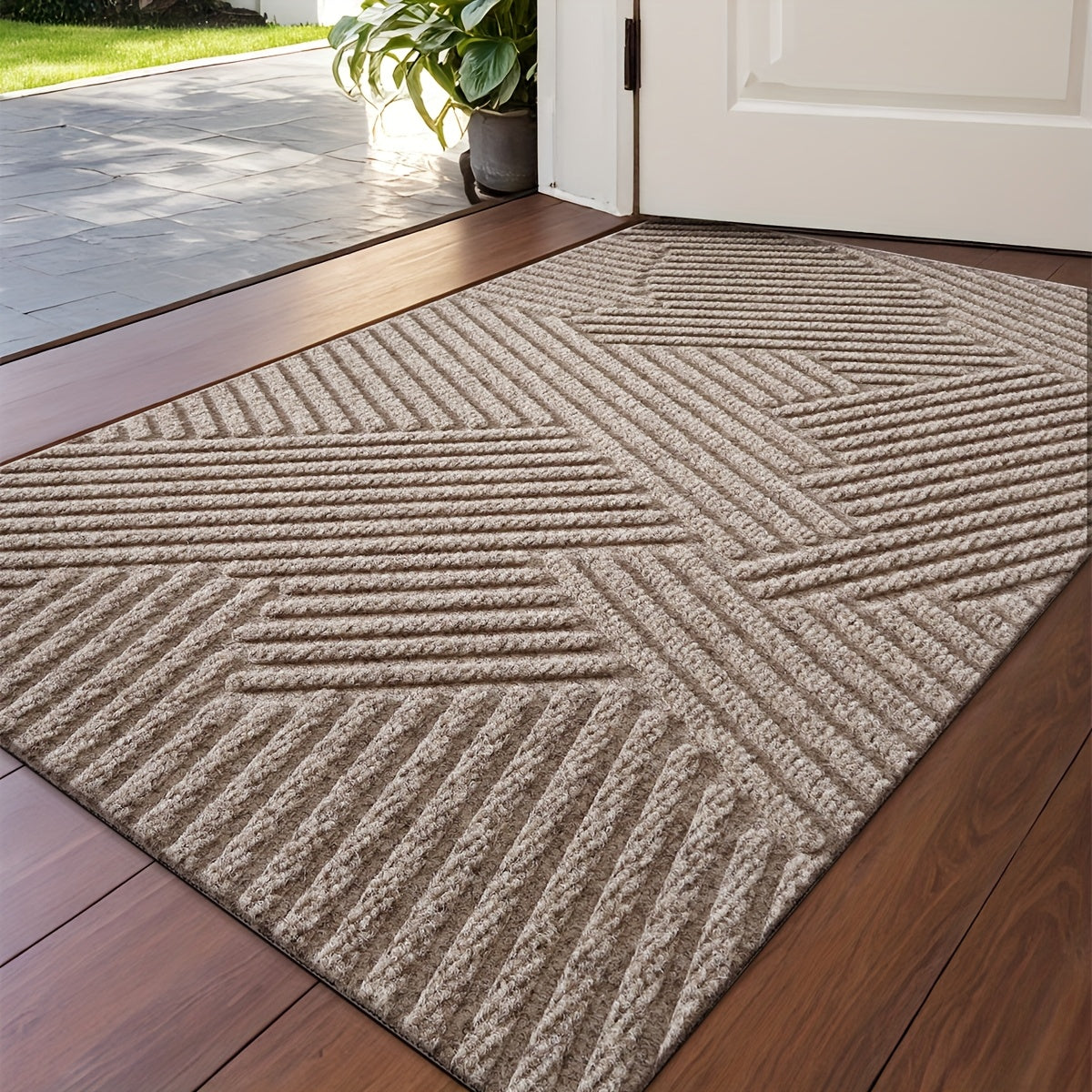 Geometric Striped Non-Slip Absorbent Washable Door Mat for Indoor and Patio