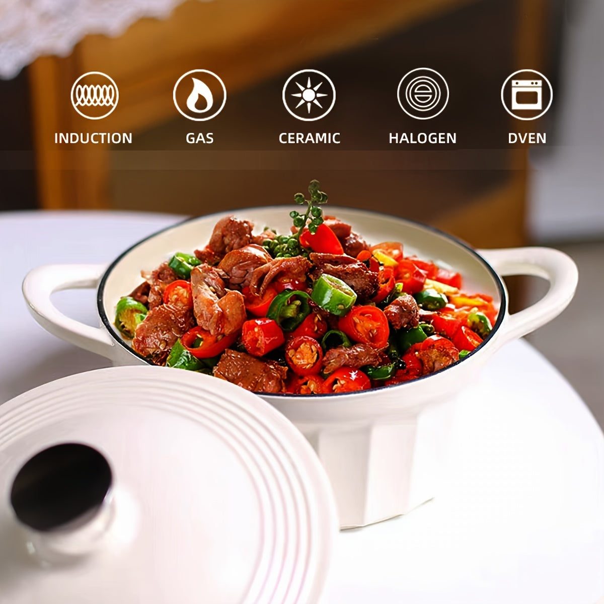 Enamel Rice Pot with Lid Cast Iron Stew Pot Oven Kitchenware Set 61oz 98oz 105oz