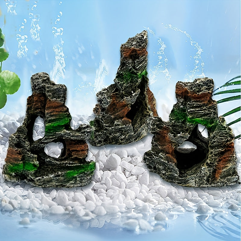Resin Rockery Aquarium Ornament with Faux Mountain and Waterfall for Fish Tank Decoration