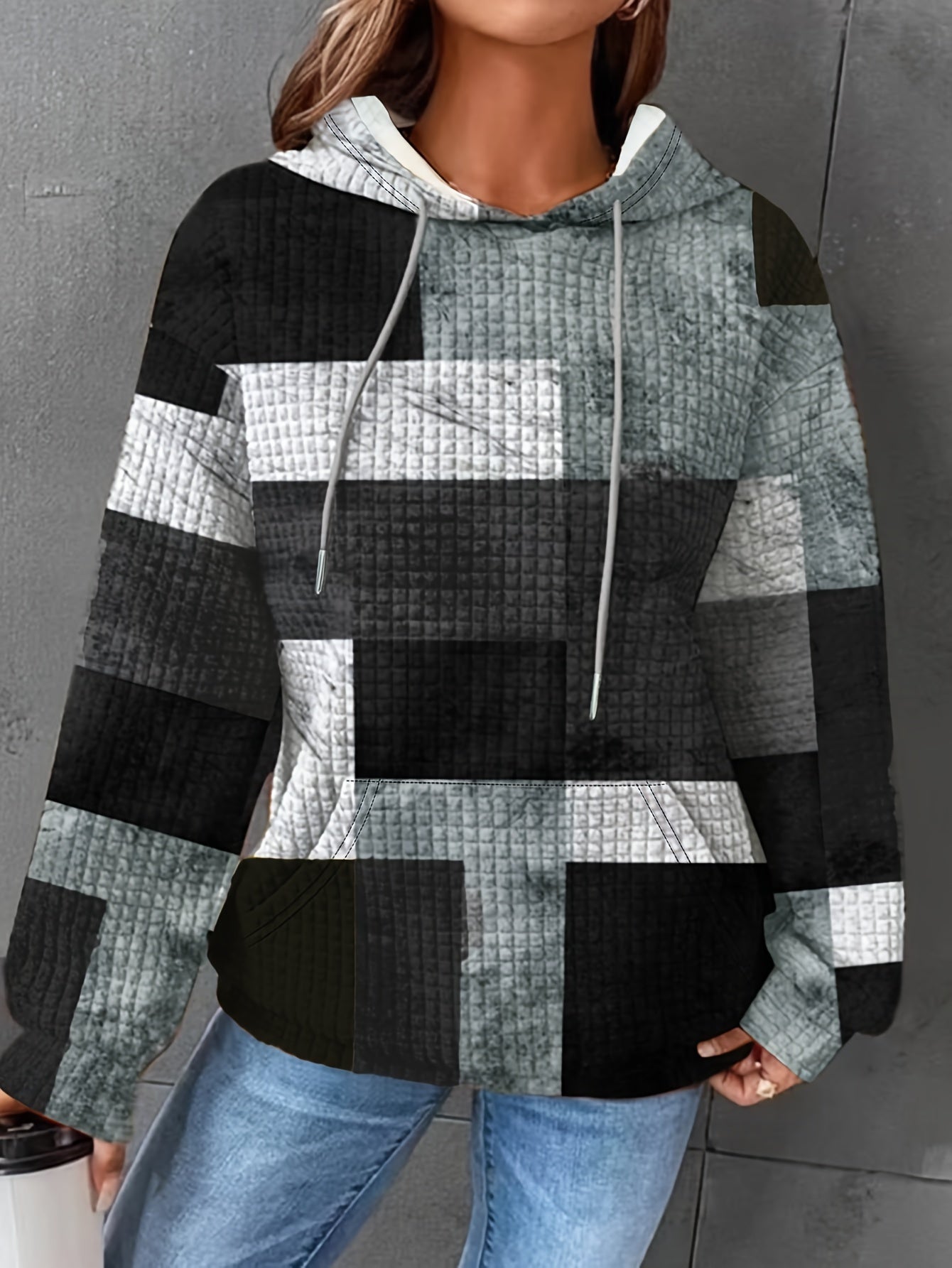 Women's Large Geometric Print Hoodie Casual Pullover
