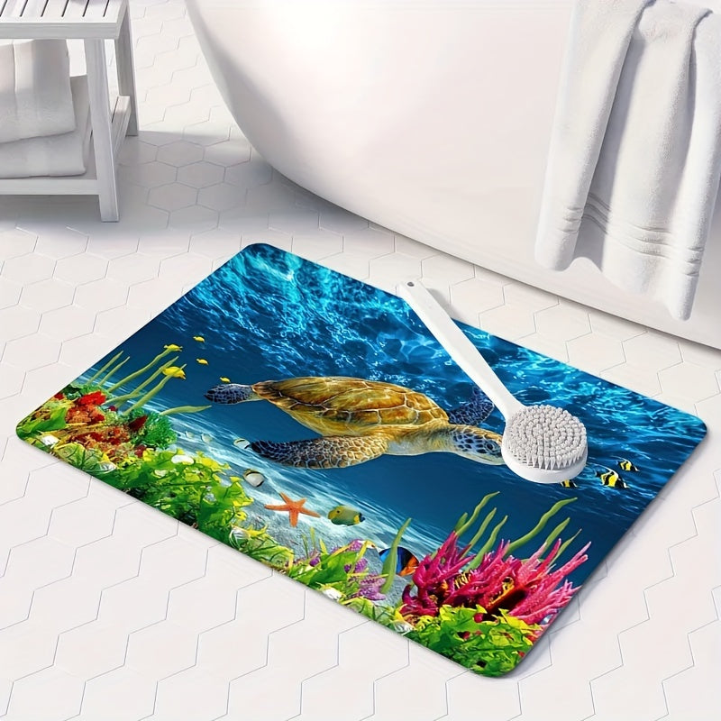 Soft Non-Slip Bath Rug with Sea Turtle Pattern Absorbent Bathroom Carpet