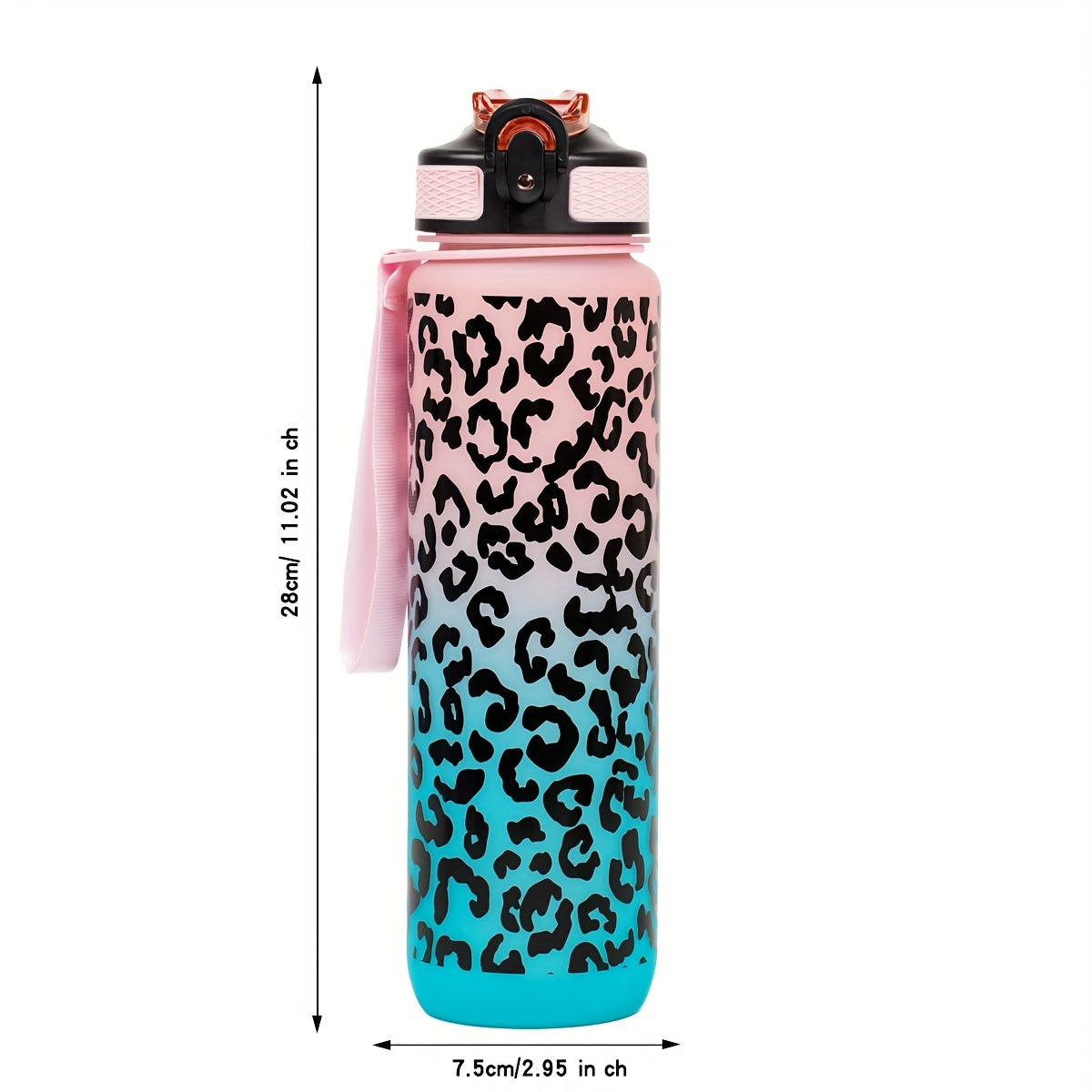 32oz Leopard Print Water Bottle with Straw PVC-Free for Running Cycling Fitness