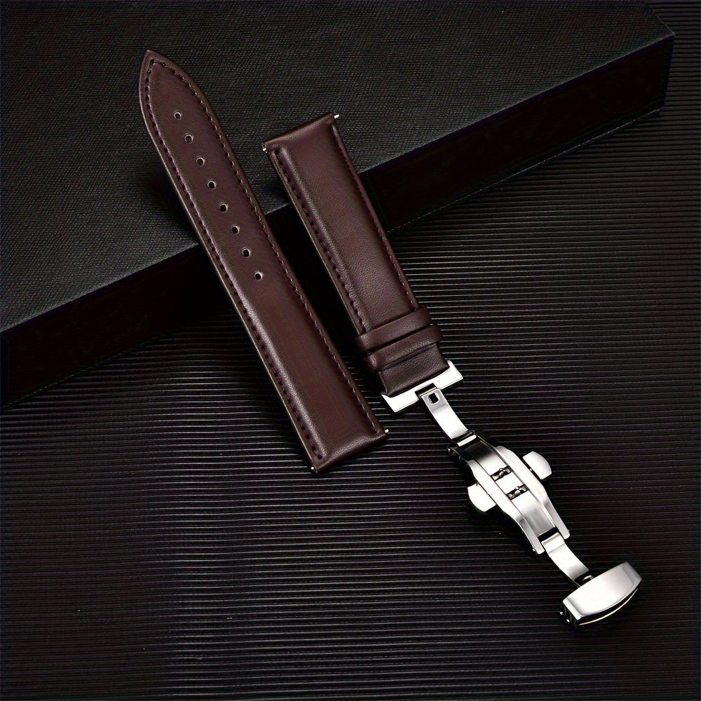 Men's Casual Watch Straps with Butterfly Clasp Soft PU Leather Bands 18mm 20mm 22mm 24mm Gift Box