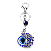 Blue Evil Eye Keychain with Rhinestone Peacock Design Alloy Bag Charm for Women