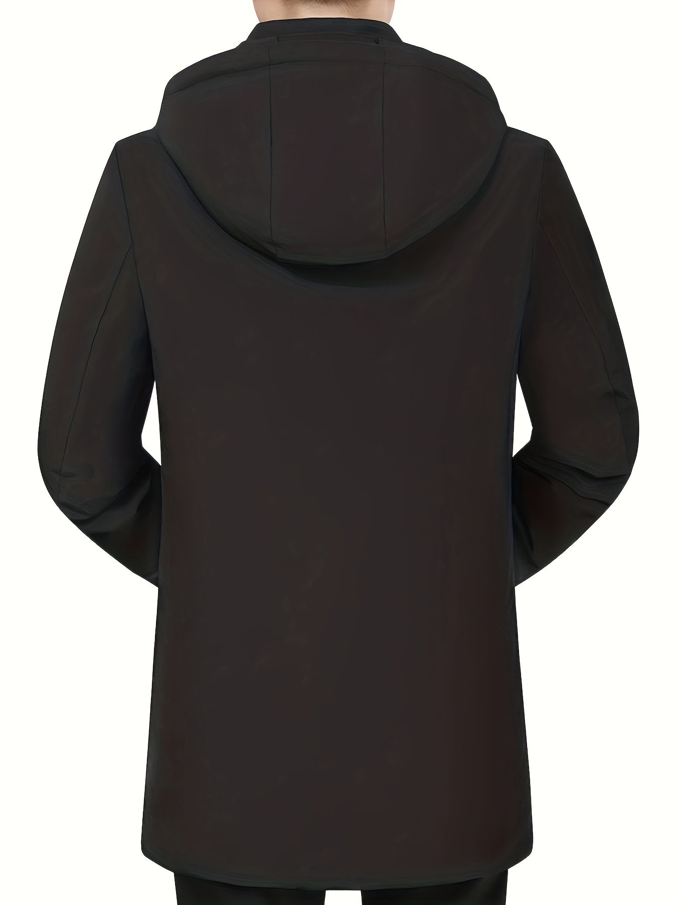 Men's Black Polyester Winter Jacket with Hood Dual Inner Pockets Zipper Closure