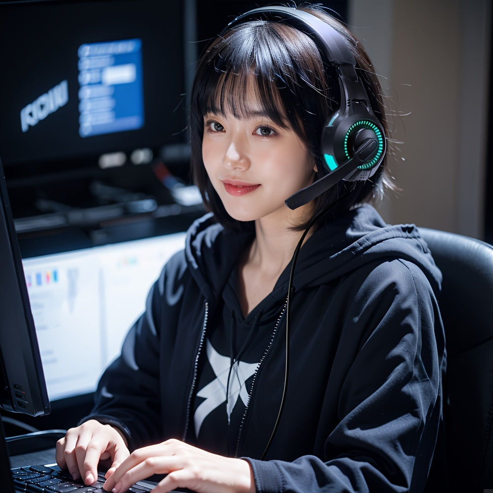 Anime Gaming Headset with Microphone 7.1 Surround Sound Noise Isolating Ear Cups Wired 3.5mm for Desktop Laptop Console