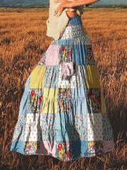 Женская цветочная юбка из полиэстера прямого кроя с сборчатой талией и карманами