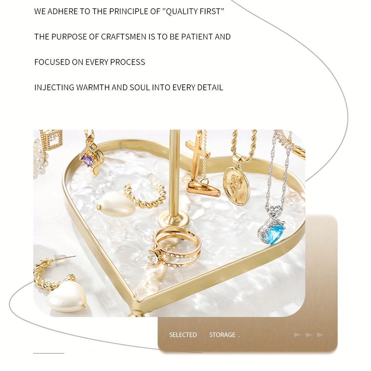 Soporte de bandeja de joyería en forma de corazón, organizador portátil de metal para collares, exhibidor