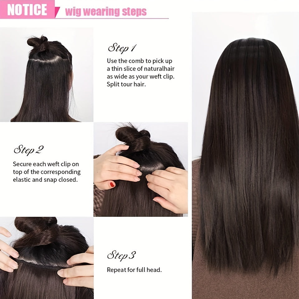 Synthetic Clip-In Hair Extensions for Women Full Head Length and Volume