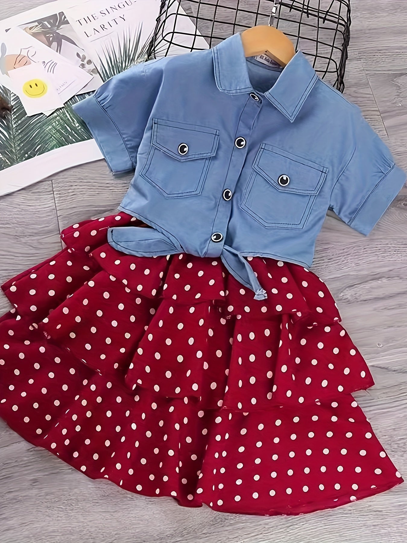 Girls Summer Denim Jacket and Princess Dress Set for Outdoor Wear