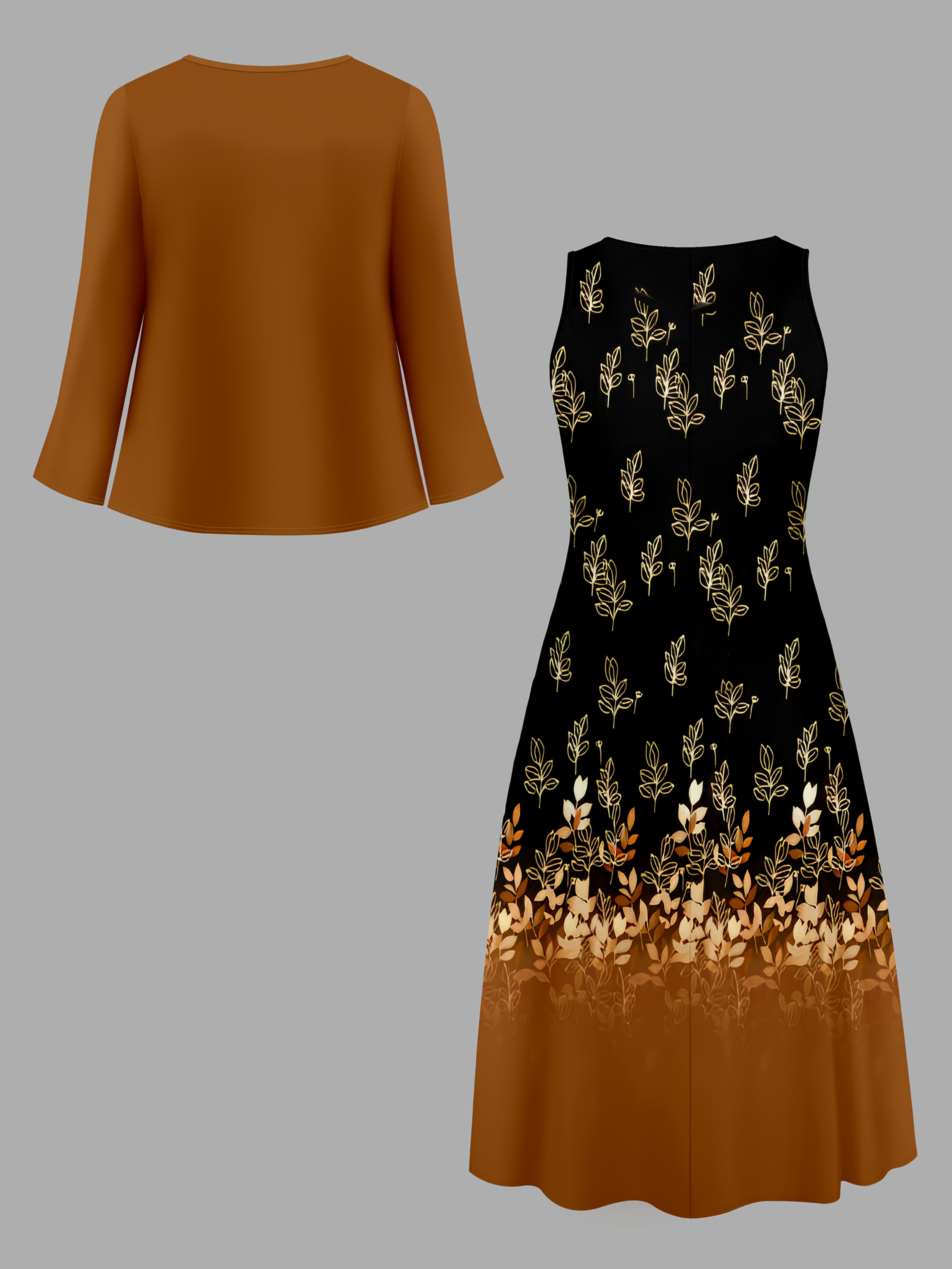 Two-Piece Set Cardigan and Floral Dress for Women Autumn Winter Elegant Knit Fabric