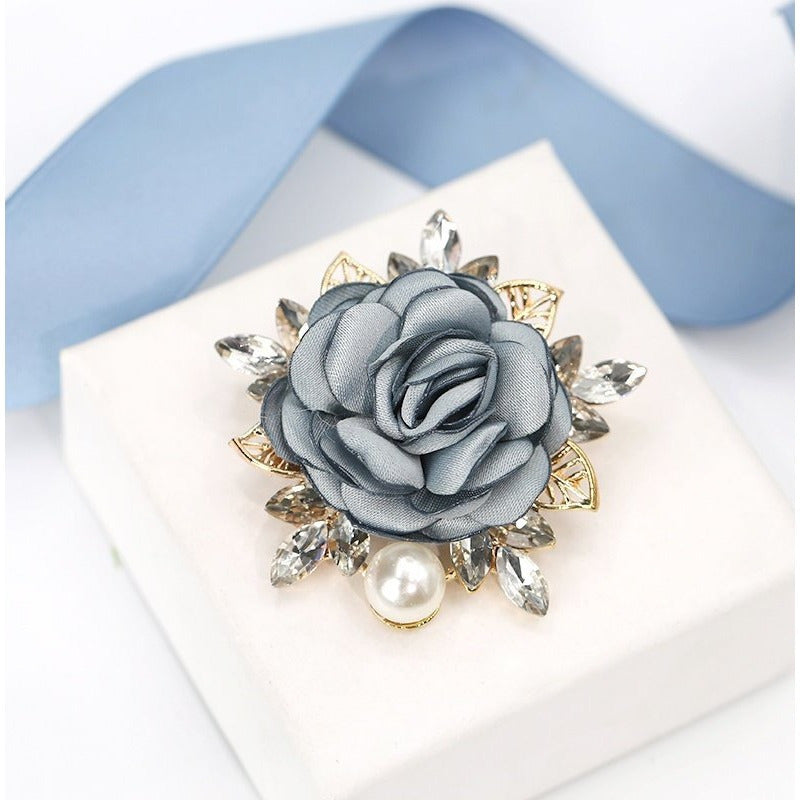 Fabric Flower Brooch Pin with Pearl Details for Women and Men Wedding Party Accessory