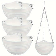 Set of 4 White Hanging Resin Planters with Drainage Holes for Indoor Outdoor Balcony Patio