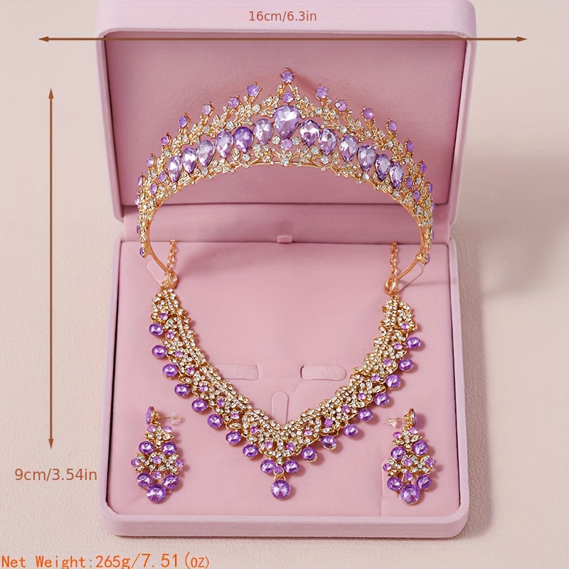 Conjunto de corona de novia con collar y pendientes, accesorios de joyería