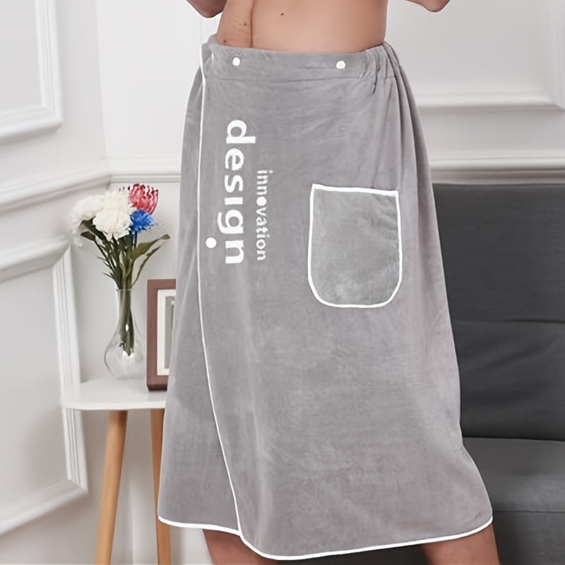 Men's Quick-Drying Bathrobe with Adjustable Elastic Towel Embroidered Soft Absorbent 69x140cm