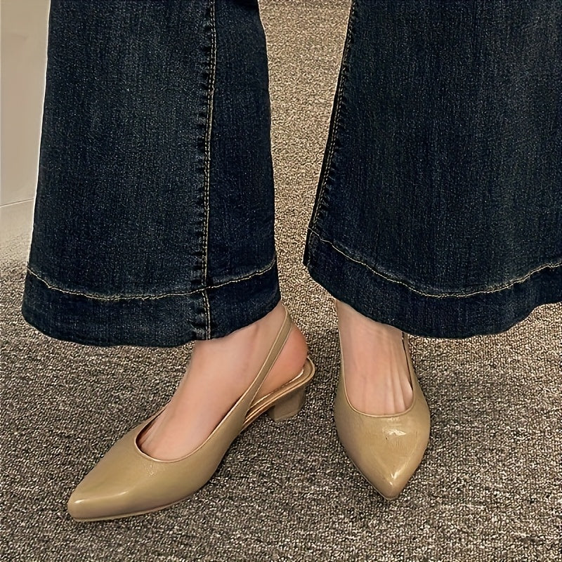 Ayollar uchun fransuz ilhomlangan burunli poyafzal, o'rta balandlikdagi EVA g'ishtli poyabzal, qora va sariq