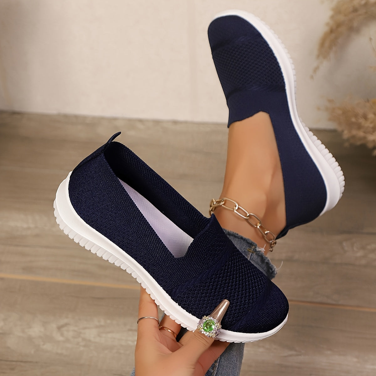 Zapatillas casuales para mujer sin cordones, ligeras y transpirables, zapatos planos
