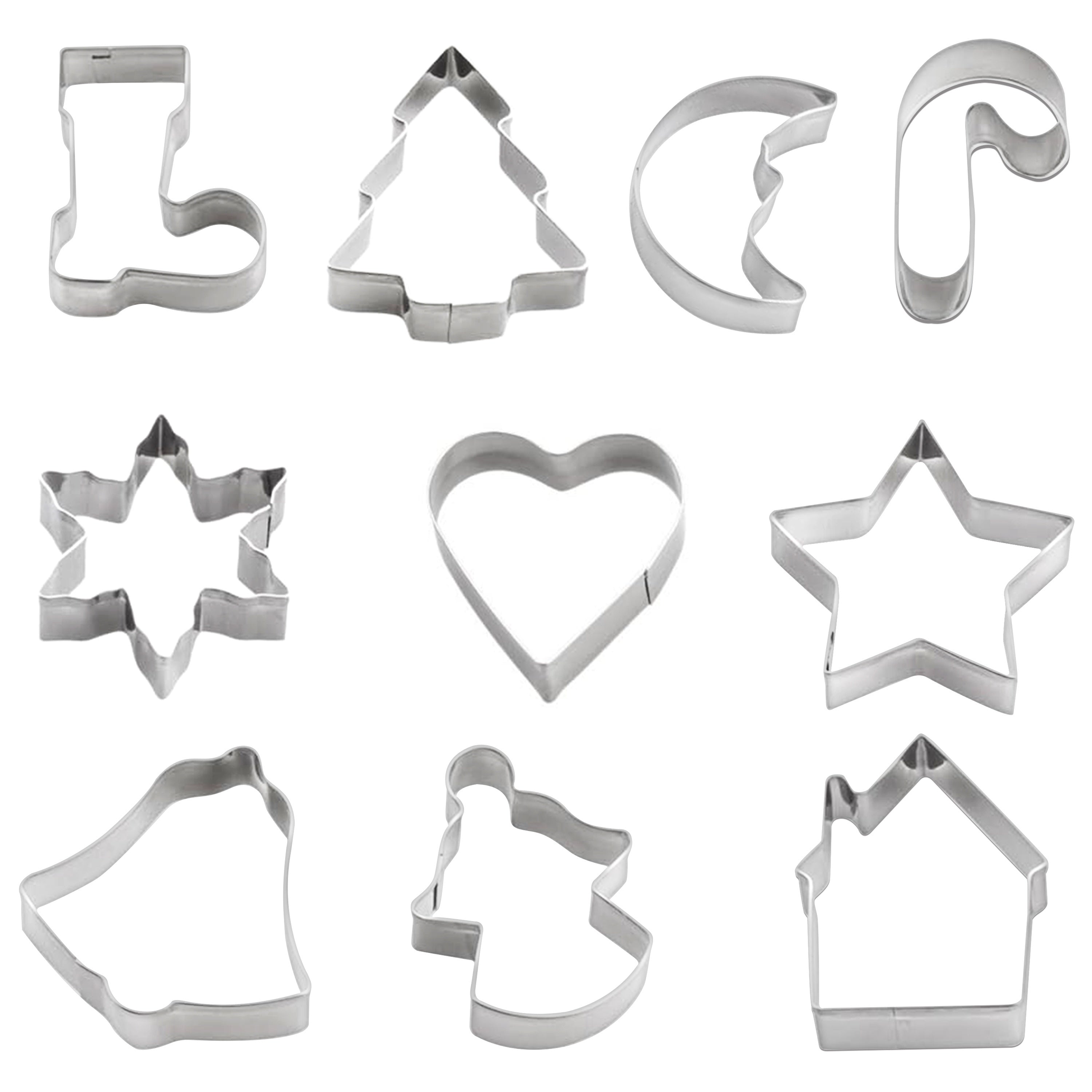 Christmas Cookie Cutter Set 10 Shapes Stainless Steel Holiday Baking Molds