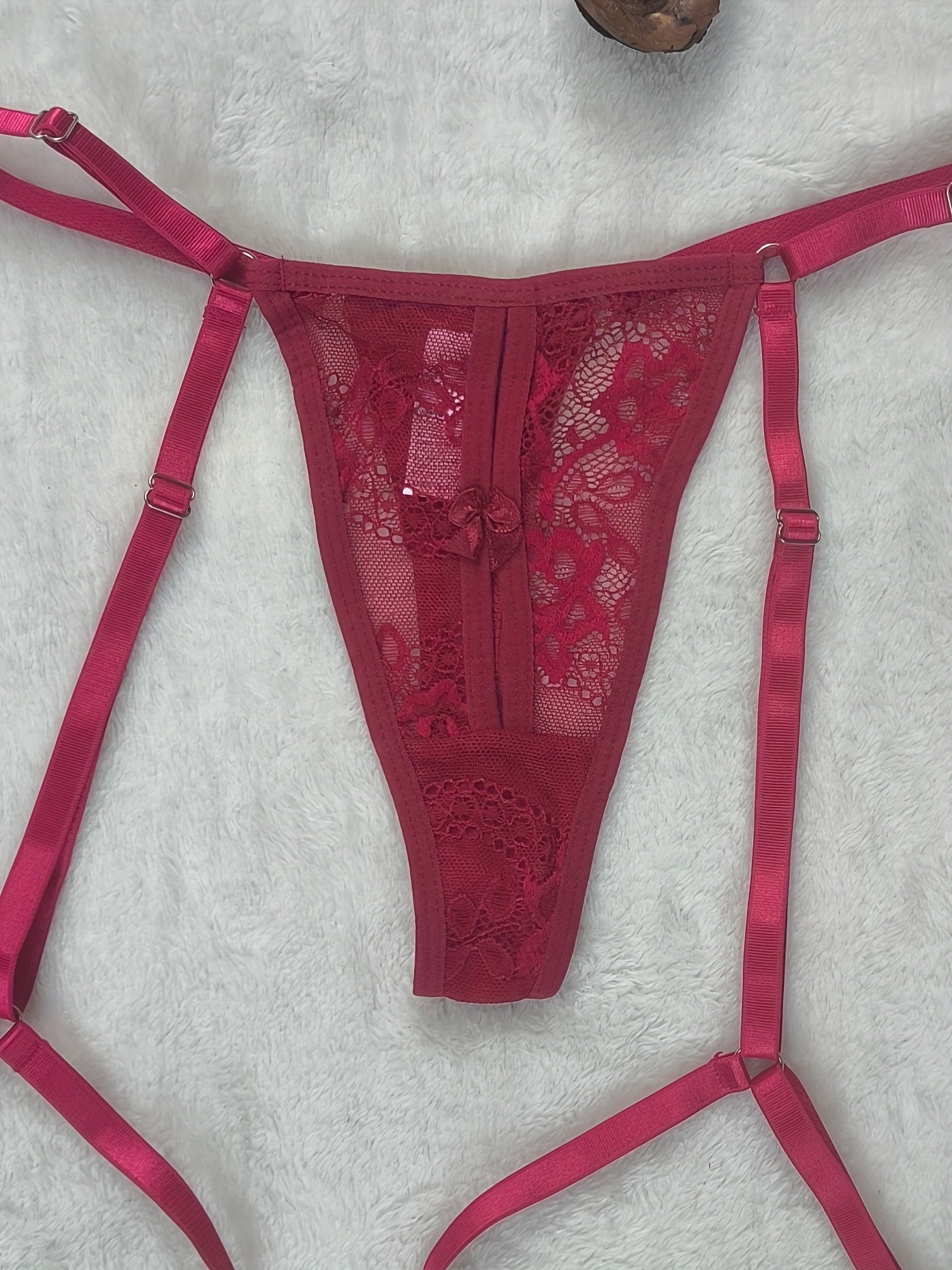 Adult Lace Contrast G-String Thong with Adjustable Straps and Drop Waist Solid Color Lingerie