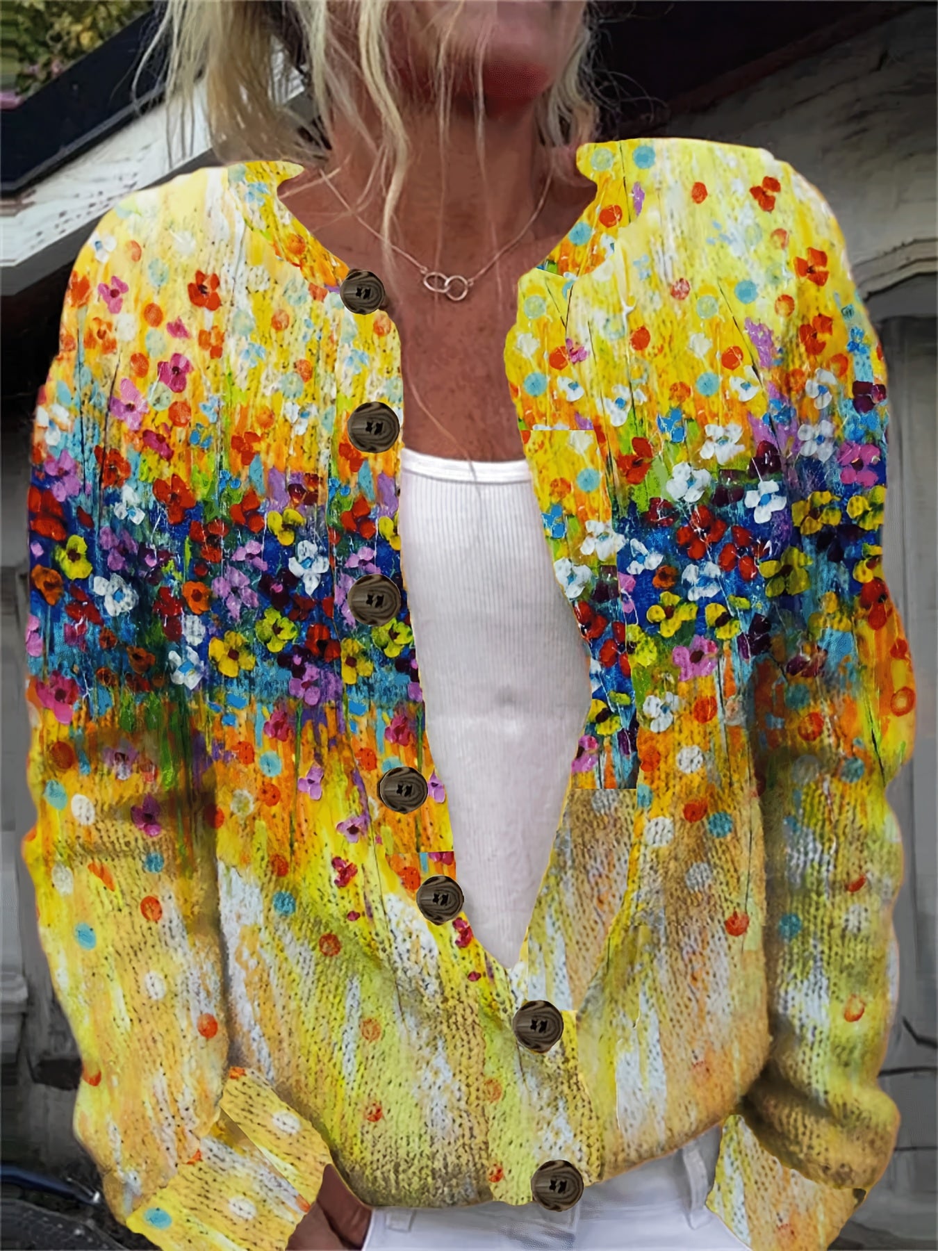 Cárdigan de mujer talla grande con estampado floral, suéter ligero de primavera y otoño con abertura frontal