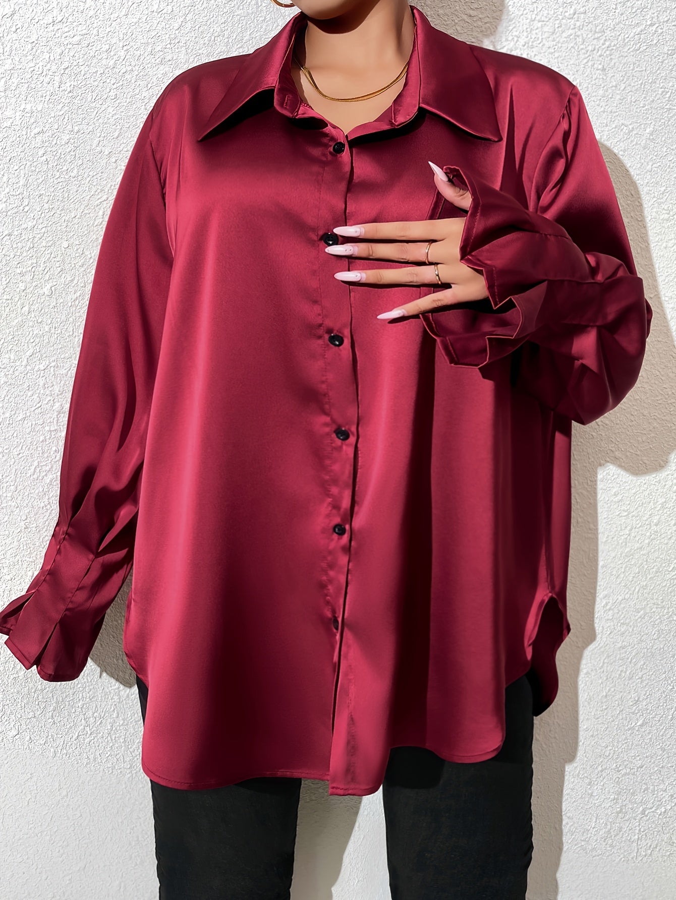 Women Black Long Sleeve Shirt Solid Color Office Blouse Versatile