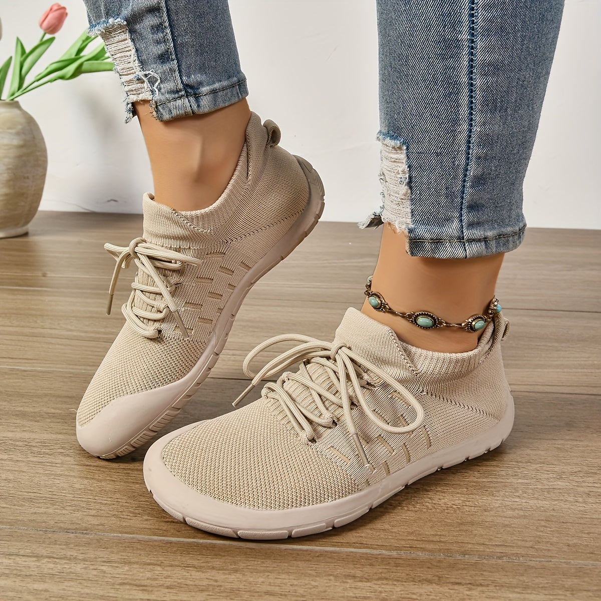 Zapatillas casuales para mujer con caja de dedos ancha, zapatos antideslizantes para caminar