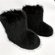 Women's Faux Fur Mid-Calf Snow Boots Warm Winter Slip-On Flat Shoes