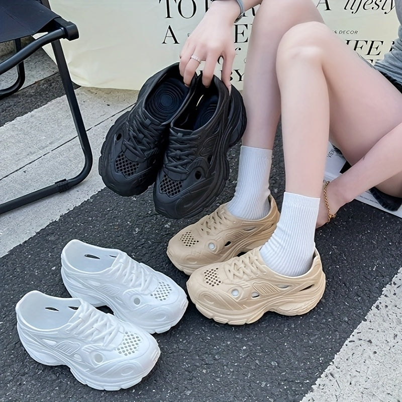 Women's EVA Platform Sneakers Black Beige Breathable Casual Running Shoes